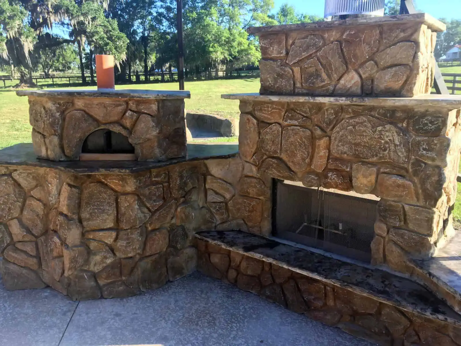 Fireplace and pizza oven.